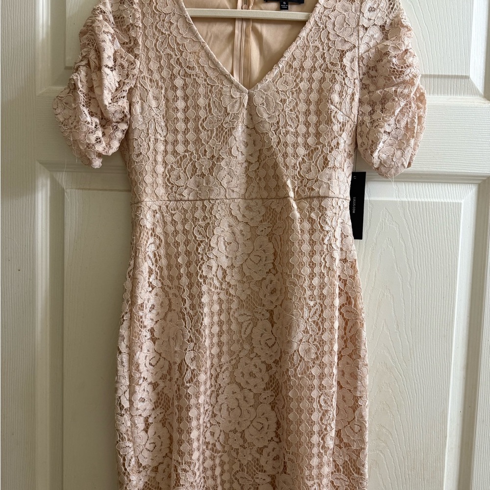 Lulus Elegant Lace Dress in Cream